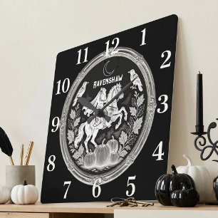 Horloge Carrée Cavalier sans tête Sleepy Hollow Jacks Monochrome 