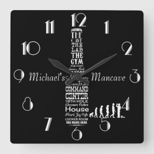 Horloge Carrée Cave d'homme Personnalisé Noir et Blanc