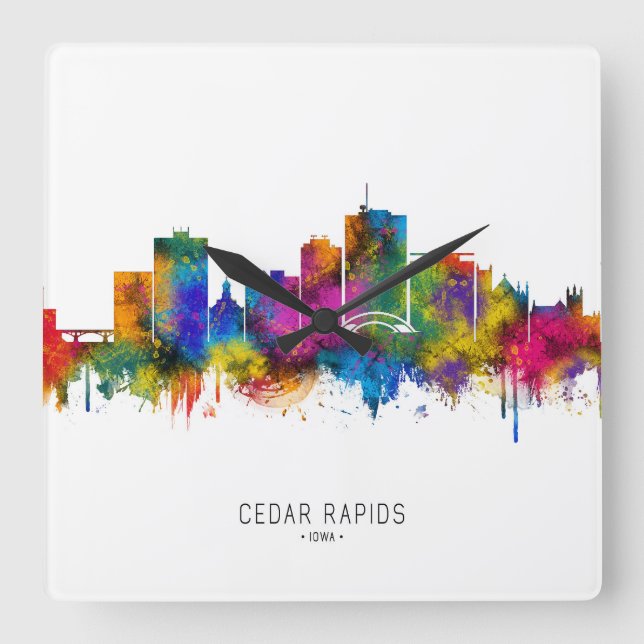Horloge Carrée Cedar Rapids Iowa Skyline (Recto)