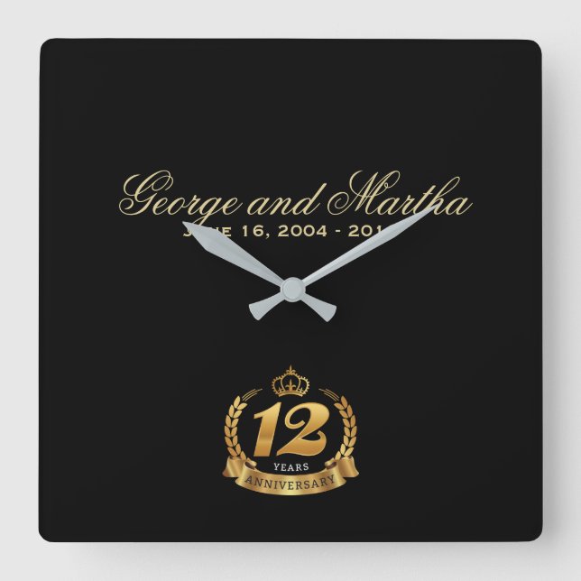 Horloge Carrée Celebrating 12th Anniversary. Customizable. (Recto)