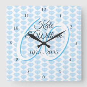 Horloge Carrée Célébration de diamant pour les 60 ans de mariage