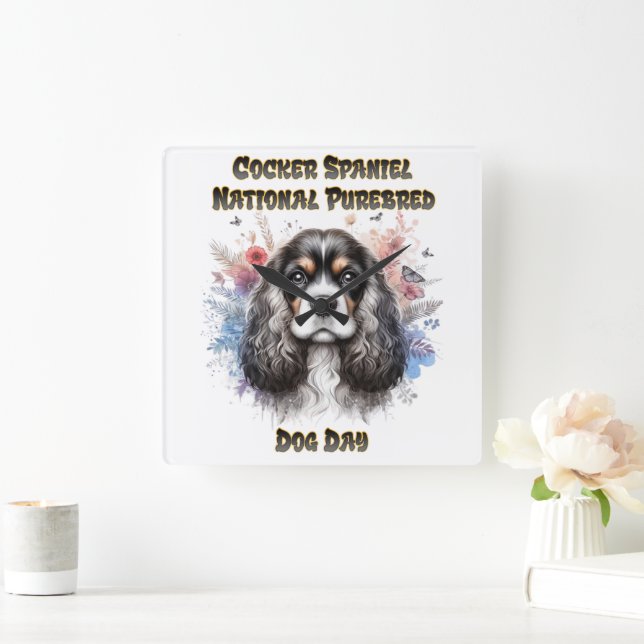 Horloge Carrée Célébration de la Journée Cocker Spaniel (Maison)
