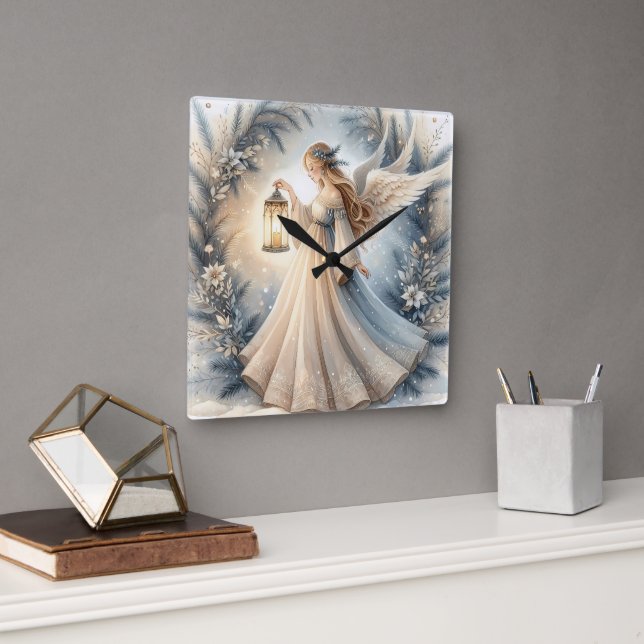 Horloge Carrée Celestial Winter Angel Lantern of Peace (Bureau)