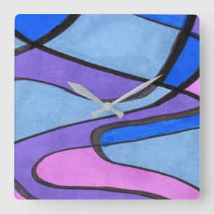 Horloge Carrée Cellules fluides et objectives dans le violet bleu