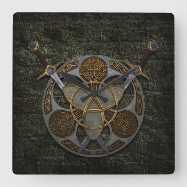 Horloge Carrée Celtic Shield and Swords (Recto)