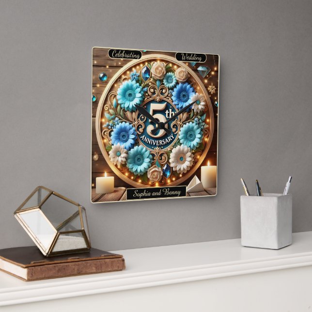 Horloge Carrée Cercle intemporel : cinquième anniversaire de la c (Bureau)