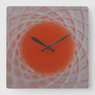 Horloge Carrée Cercle orange à l'intérieur du verre de cristal