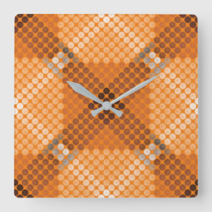 Horloge Carrée Cercles gris à brun sur orange, formant carré