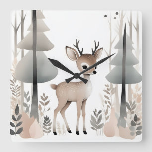 Horloge Carrée Cerf Boho minimaliste à Woods Nursery Kids Room