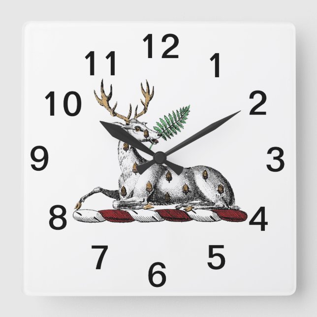 Horloge Carrée Cerf Cerf avec emblème de crête héraldique de foug (Recto)
