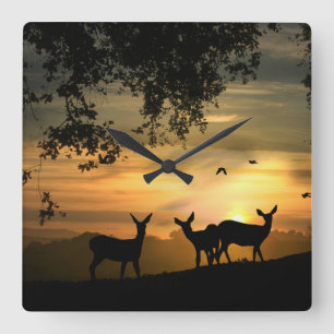 Horloge Carrée Cerf dans l'horloge de la forêt