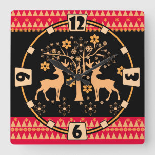 Horloge Carrée Cerf de Noël