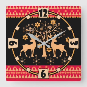 Horloge Carrée Cerf de Noël