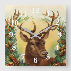 Horloge Carrée Cerf élégant vintage cool et rustique