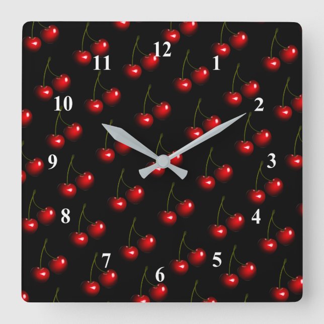 Horloge Carrée Cerise rouge foncé (Recto)