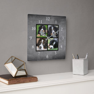 Horloge Carrée Chalkboard Family custom photo collage