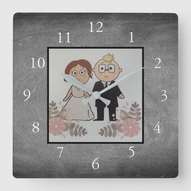Horloge Carrée Chalkboard Family custom photo collage (Recto)