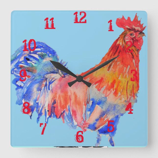 Horloge Carrée Chambre de nourrice pour garçons enfant coq poulet (Recto)