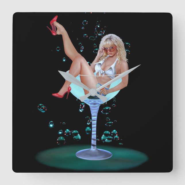 Horloge Carrée Champagne Party Girl (Recto)