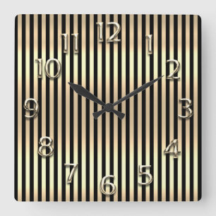 Horloge Carrée Champaigne Gold Arabe Numéros Black Stripes