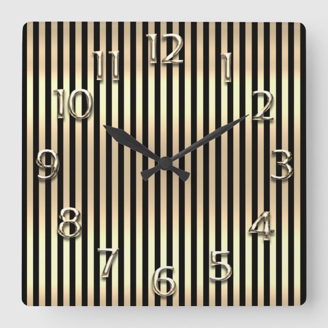 Horloge Carrée Champaigne Gold Arabe Numéros Black Stripes (Recto)