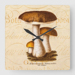 Horloge Carrée Champignons Brown de Scaber de champignon vintage