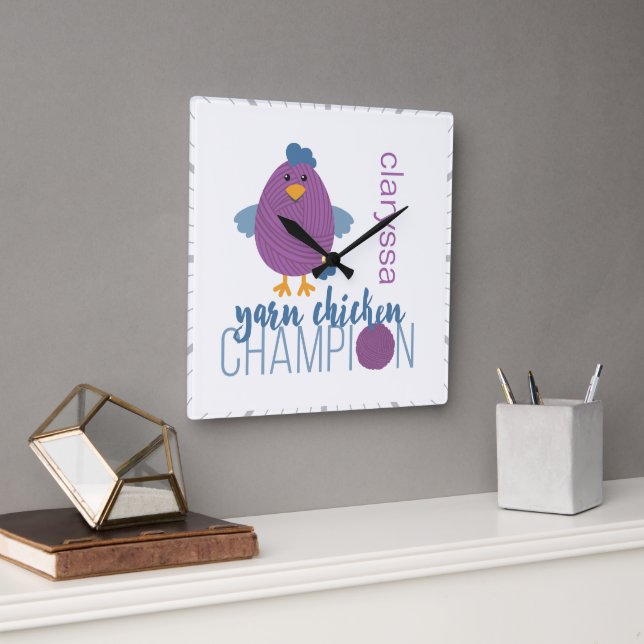 Horloge Carrée Champion de poule pourpre et bleu (Bureau)