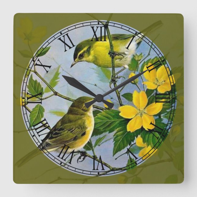 Horloge Carrée Chanson Oiseaux Jouer dans l'arbre Art Art romain  (Recto)
