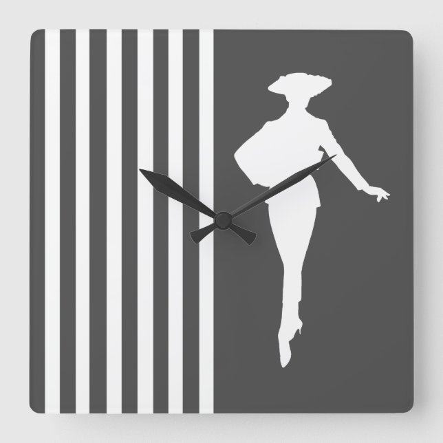 Horloge Carrée Charcoal Modern Stripes with Fashion Silhouette (Recto)
