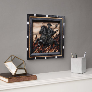 Horloge Carrée Charge médiévale : Wood Art Custom Time