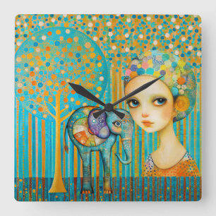 Horloge Carrée Charme des éléphants