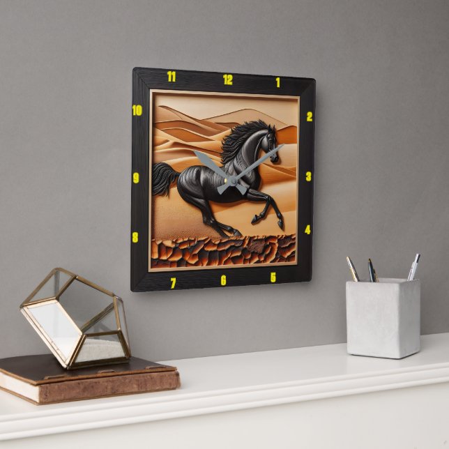 Horloge Carrée Charred Bois Personnalisé Arabian Luxe (Bureau)