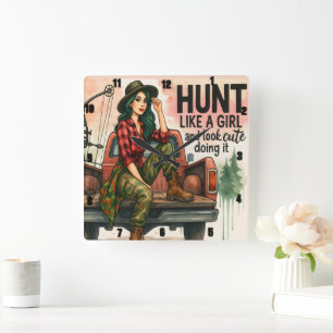 Horloge Carrée Chasse vintage de filles au tir à l'arc