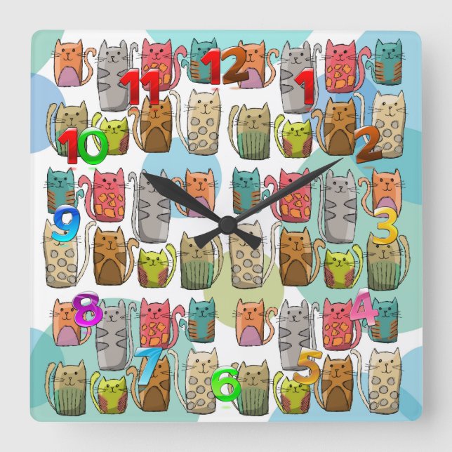 Horloge Carrée Chat! (Recto)