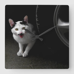 Horloge Carrée Chat avec Moustache