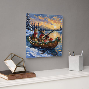 Horloge Carrée Chat Bengal Noël Bateau Fêtes
