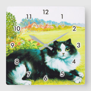 Horloge Carrée Chat dans le Jardin aux Fleurs, Louis Wain