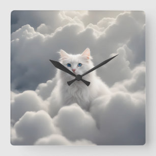 Horloge Carrée Chat dans les nuages