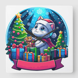 Horloge Carrée chat de noël