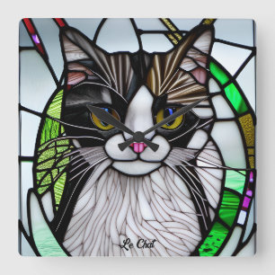 Horloge Carrée Chat en verre multicolore moderne