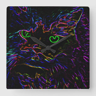 Horloge Carrée Chat Neon Glow