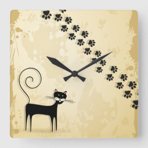 Horloge Carrée chat noir