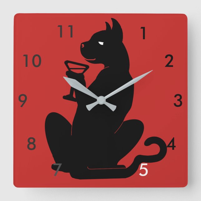 Horloge Carrée CHAT NOIR COCKTAIL HEURE par Slipperywindow (Recto)
