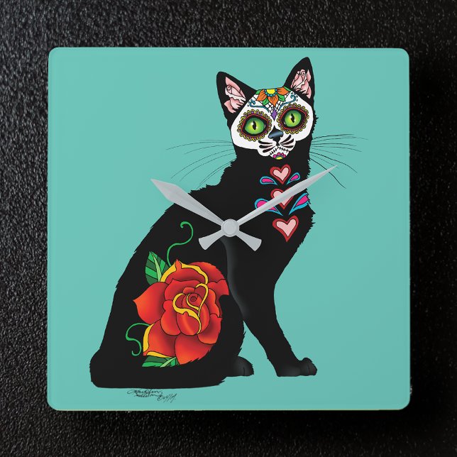 Horloge Carrée Chat noir de Sugar (Créateur téléchargé)