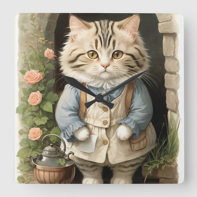 Horloge Carrée Chat Ragamuffin (Recto)