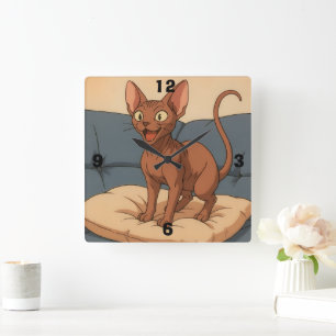 Horloge Carrée Chat Sphynx heureux