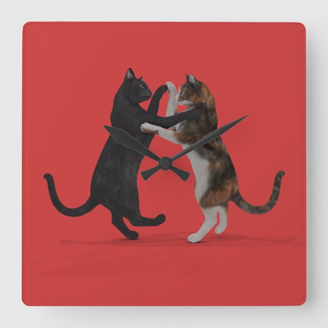 Horloge Carrée Chats de danse doux (Recto)