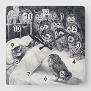 Horloge Carrée Chats Nightmare Owl Bird, Louis Wain