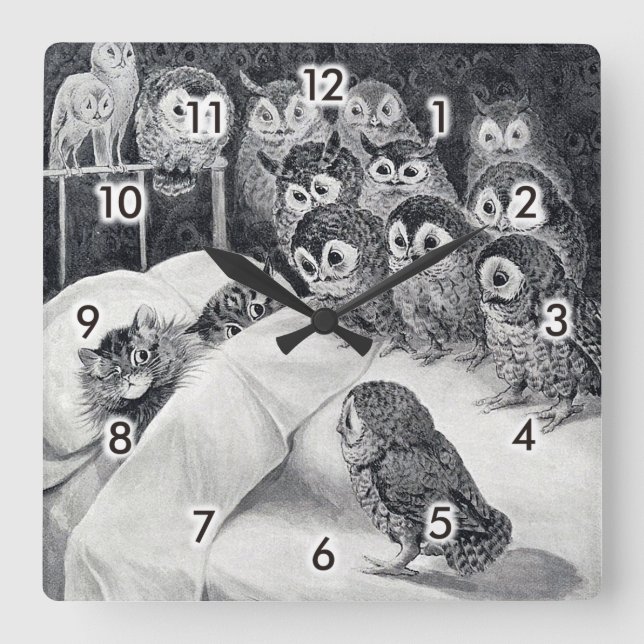 Horloge Carrée Chats Nightmare Owl Bird, Louis Wain (Recto)