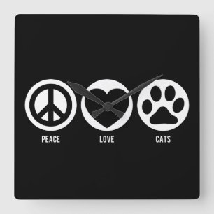 Horloge Carrée Chats Peace Love